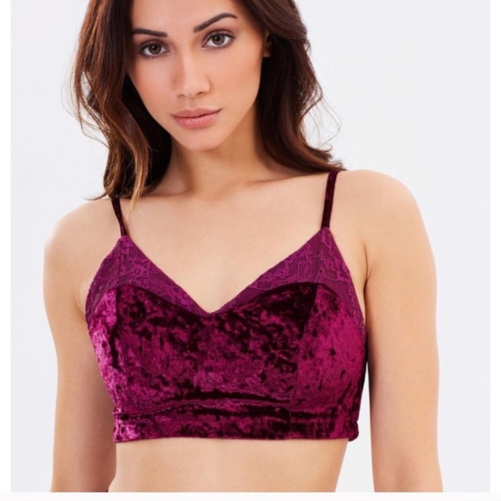 MINKPINK Velvet Lace Bra Wine Small NWT